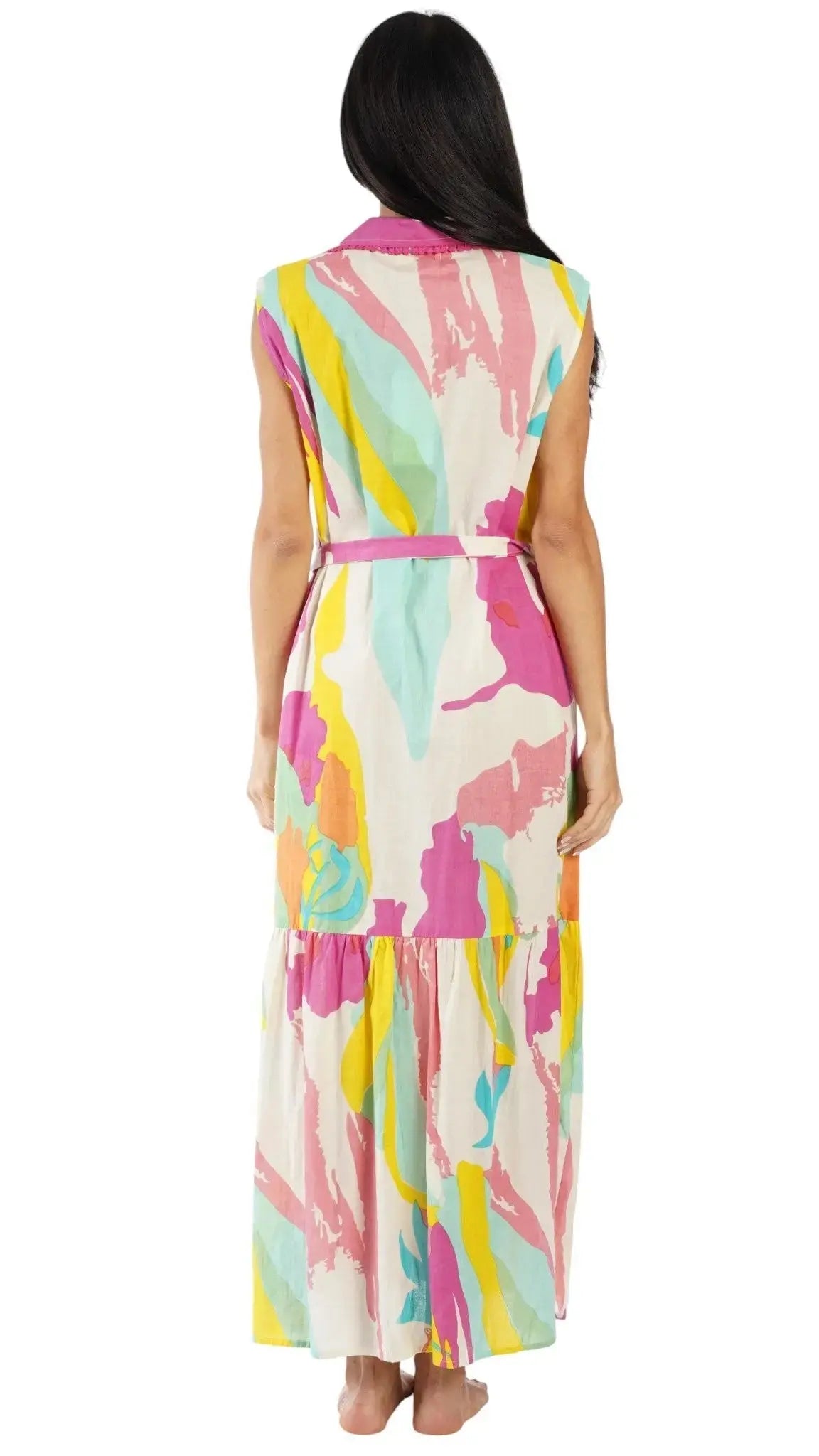 Colorful Sleeveless Maxi Shirt Dress – Luxury Resort Wear Vacation Dress Club Moda Dresses