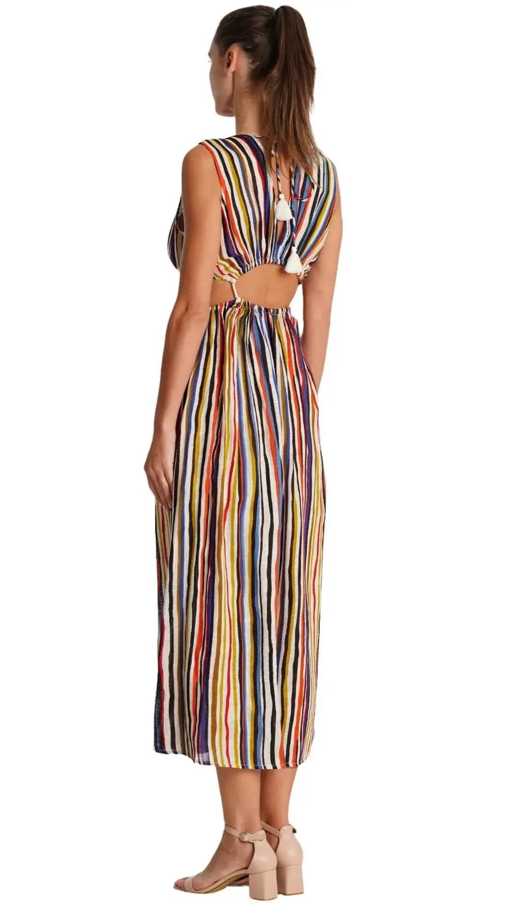Cutout Striped Maxi Dress  La Moda Clothing