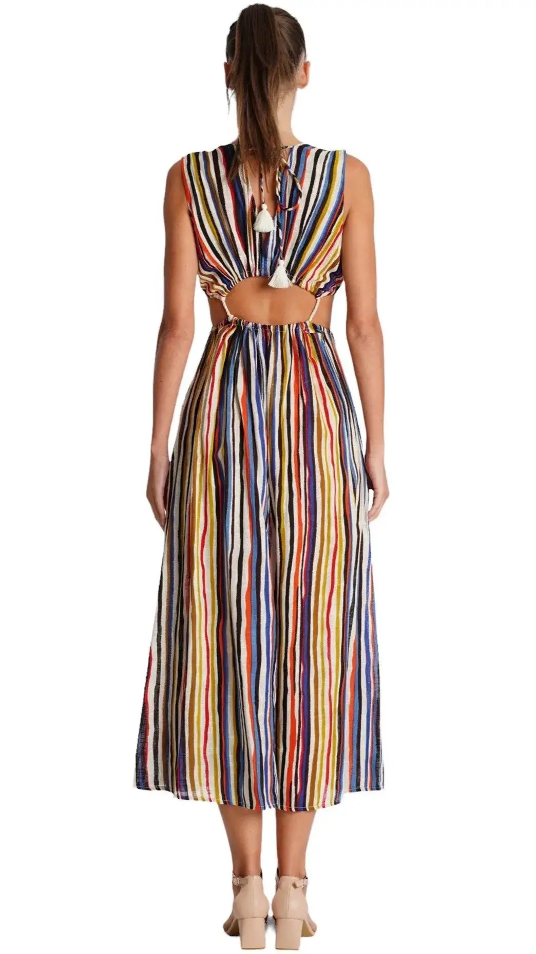 Cutout Striped Maxi Dress  La Moda Clothing