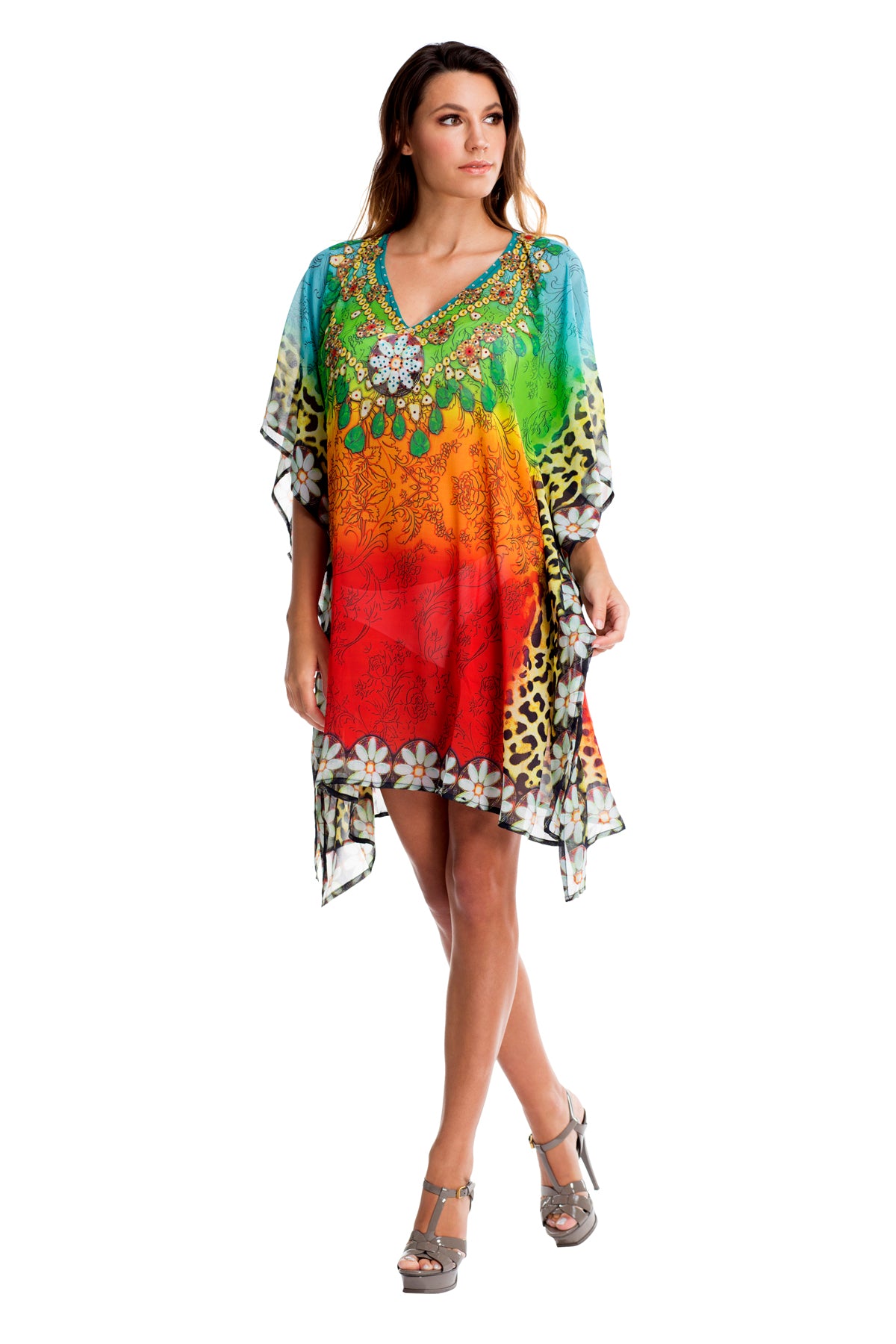Multi Color Sheer Kaftan / Cover Up
