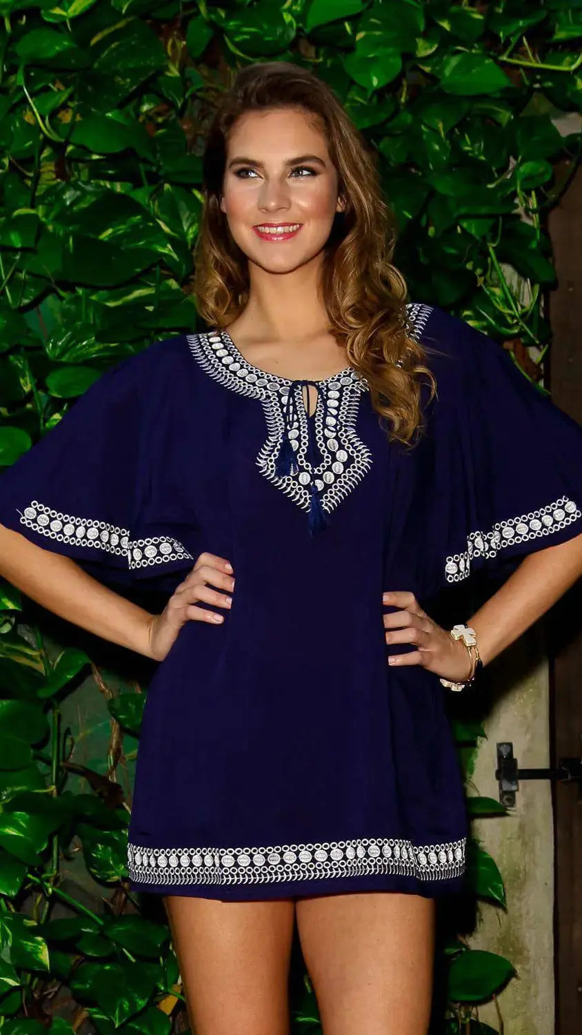 Embroidered Mini Tunic Cover Up for Beachwear - La Moda Clothings