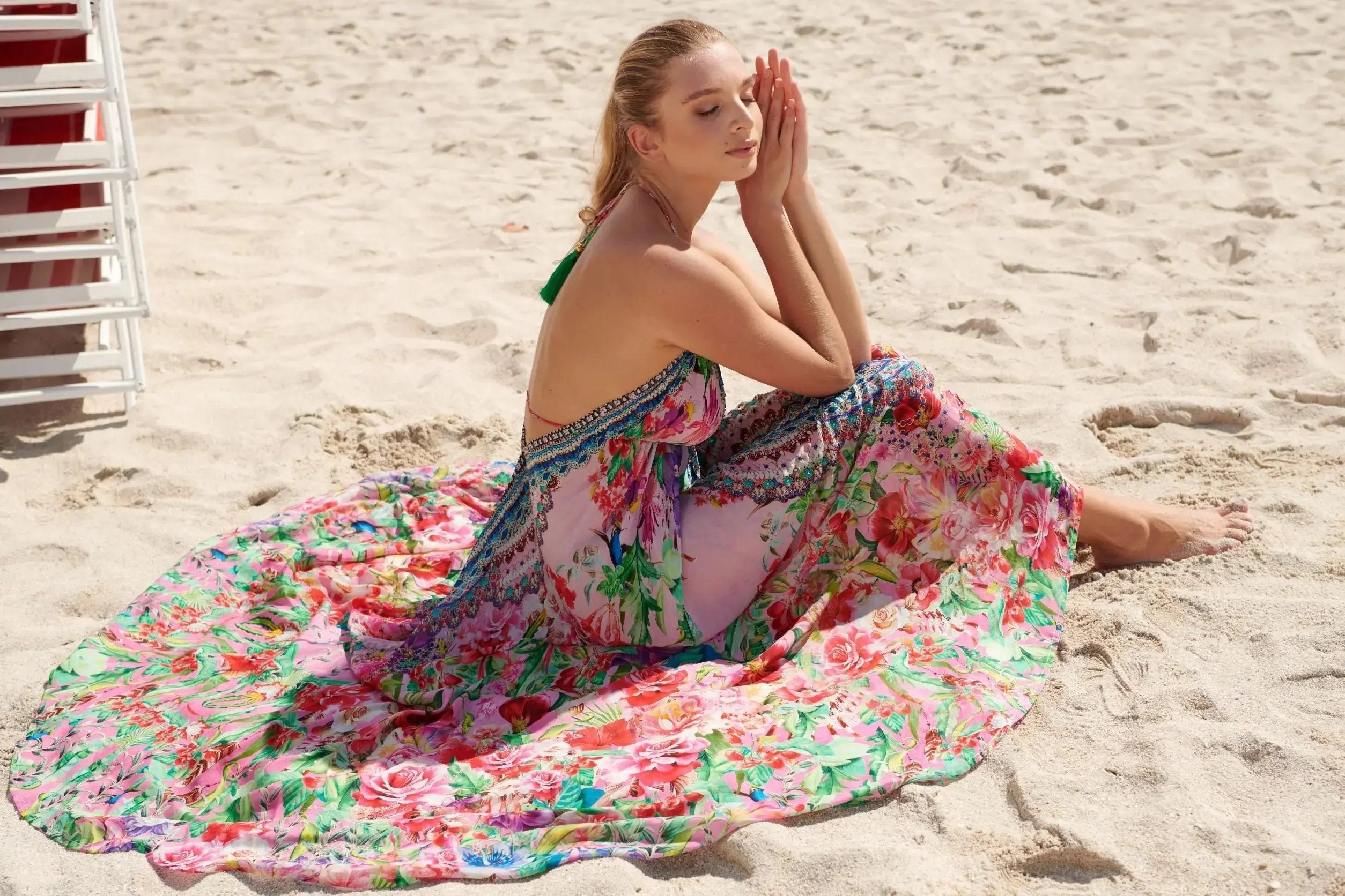 Endless Summer Designer Halter Neck Backless Resort Dress For Woman - La Moda Clothings