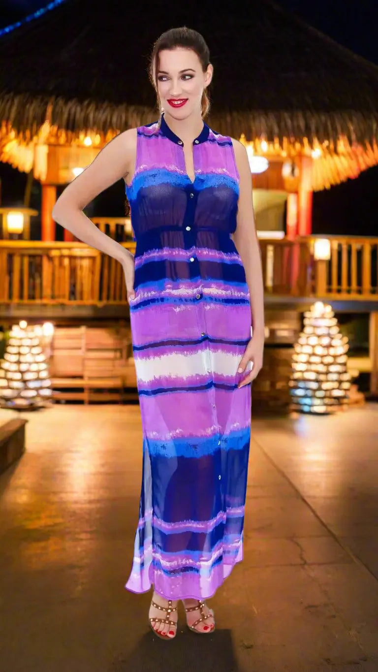 Front Button Beach or Swim Cover Up Sheer Dress lamodaclothings