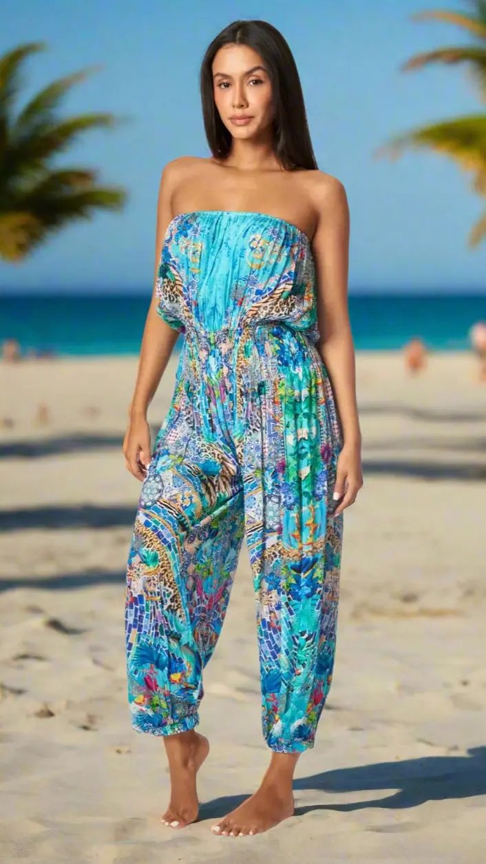 Poppy Garden Hippie Bohemian Jumpsuits with Front Pockets - La Moda Clothing