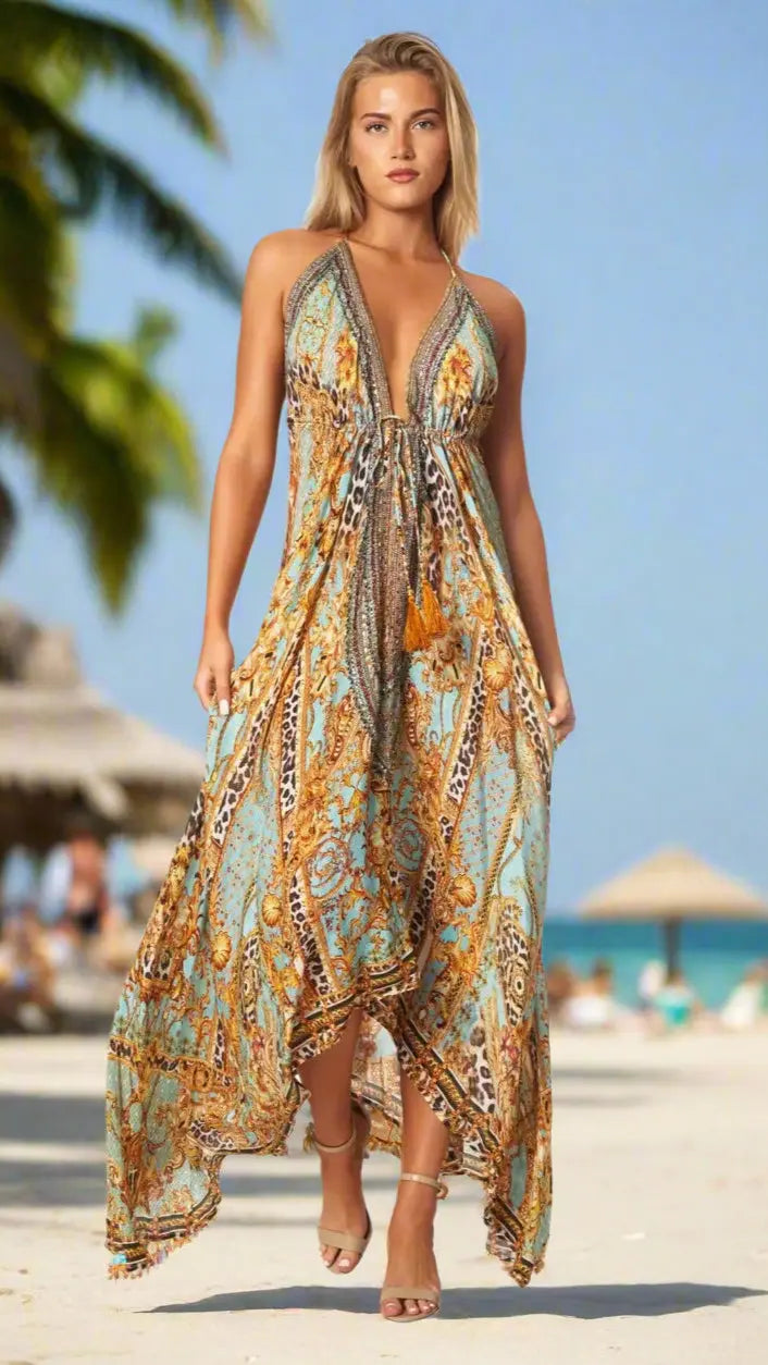 Halter Maxi Dress for Resort Vacations La Moda Clothings 3 Way Dress