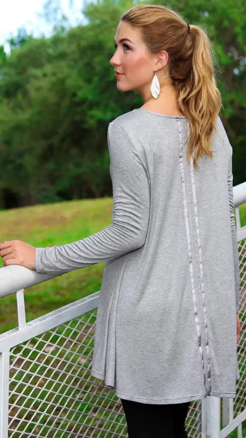 Hi Low Tunic Top in Charcoal and Ash Colors | Knit Tunics Wholesale - La Moda Clothings