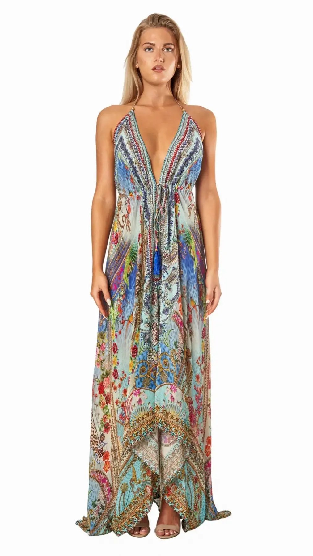 Queens Garden High-Low Halter Handkerchief Long Dress for Beach Party - La Moda Clothing