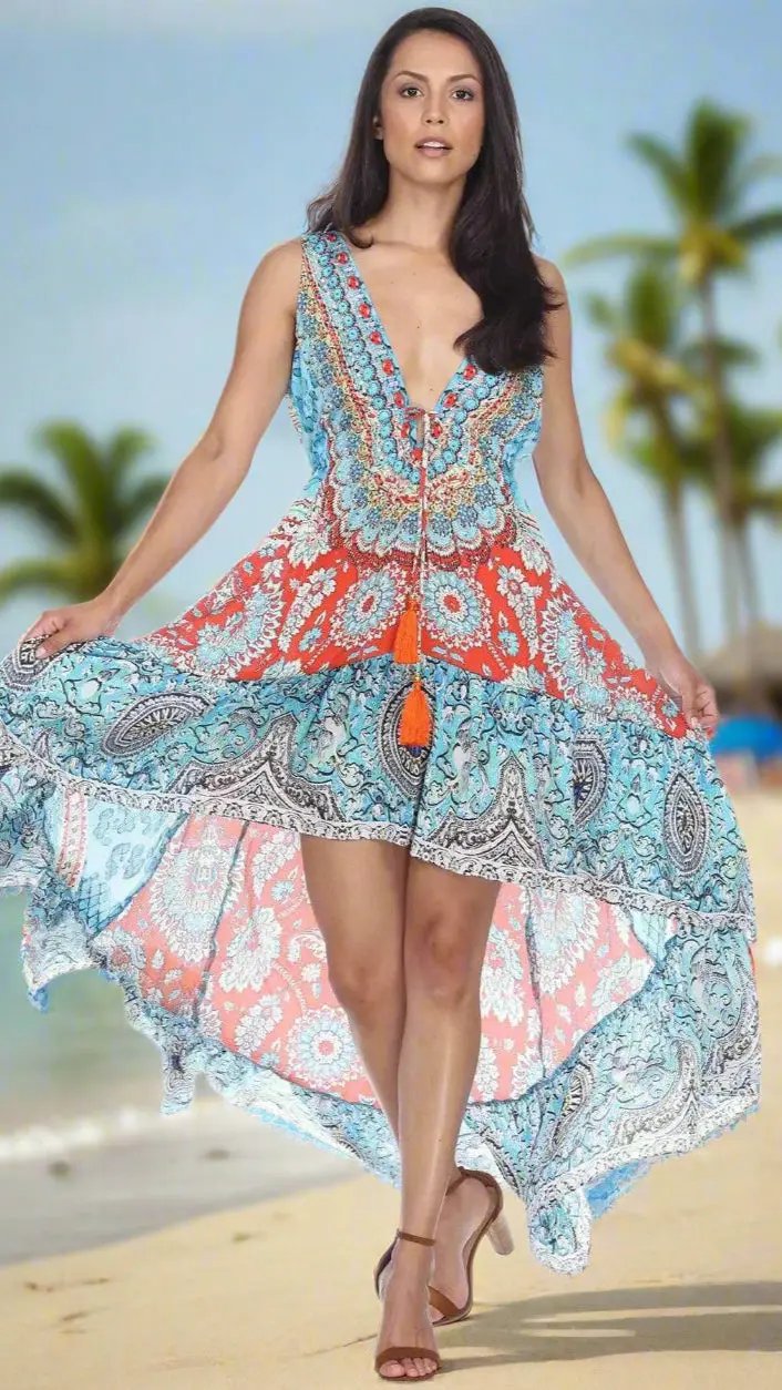 High Low Dresses Resort Beach Boho Casual Summer Evening Vestido Dress Vacation Travel Bohemian… - La Moda Clothings