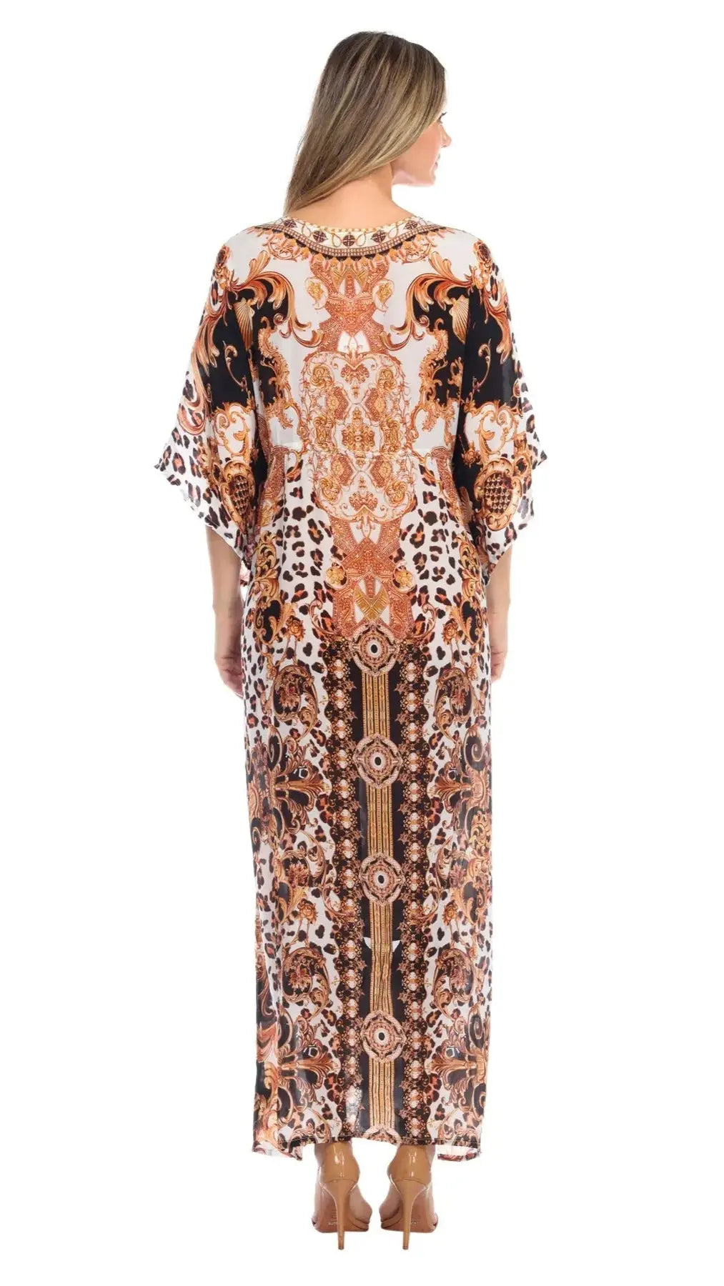 Royal Jungle Printed Long Kaftan-Style Robe And Beachwear Cover Up - La Moda Clothings