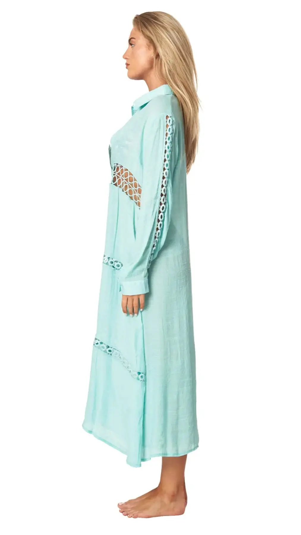 Women Loose Long Sleeve Shirt Dress Swimsuit Cover Ups - La Moda Clothing