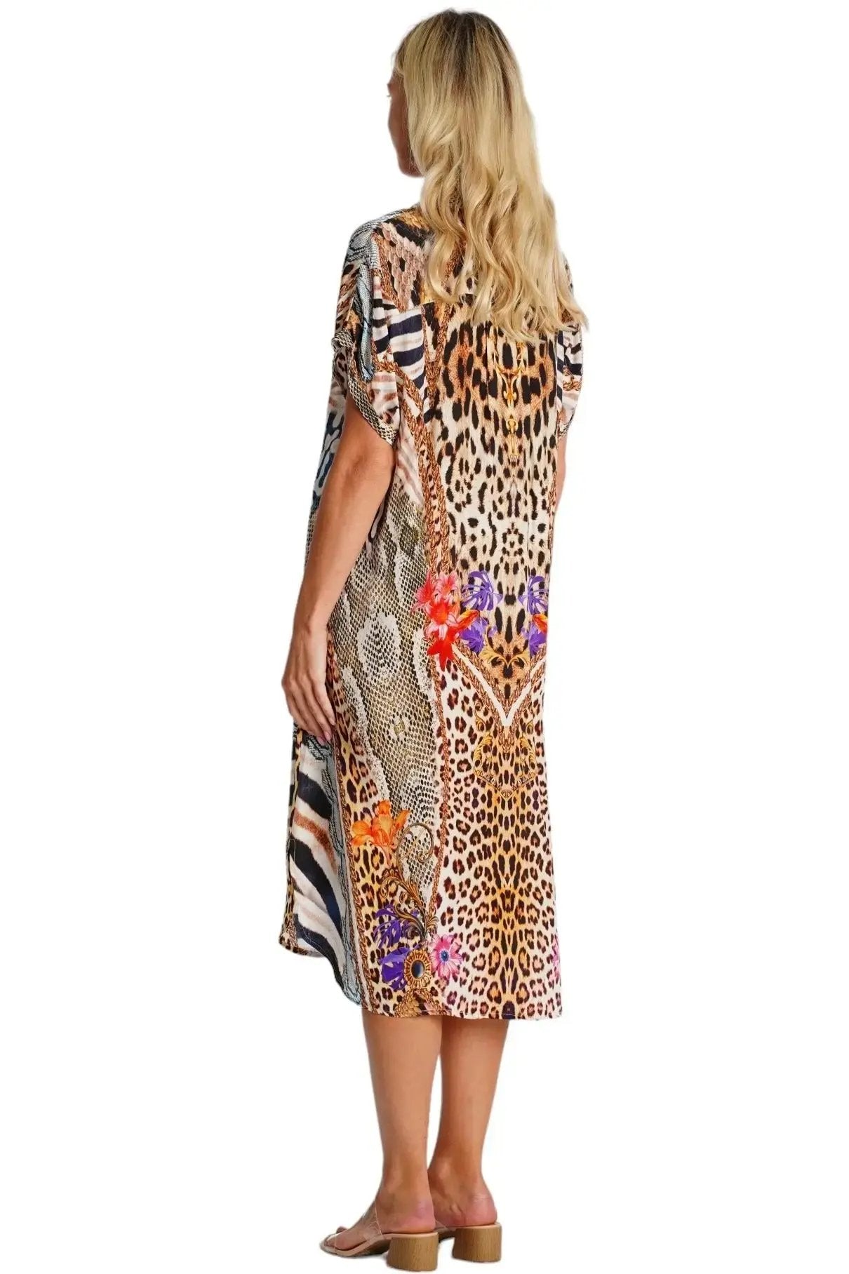 Mixed Animal Pattern Shirt Dress  La Moda Clothing
