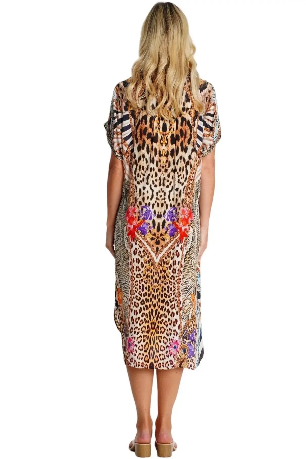 Mixed Animal Pattern Shirt Dress  La Moda Clothing