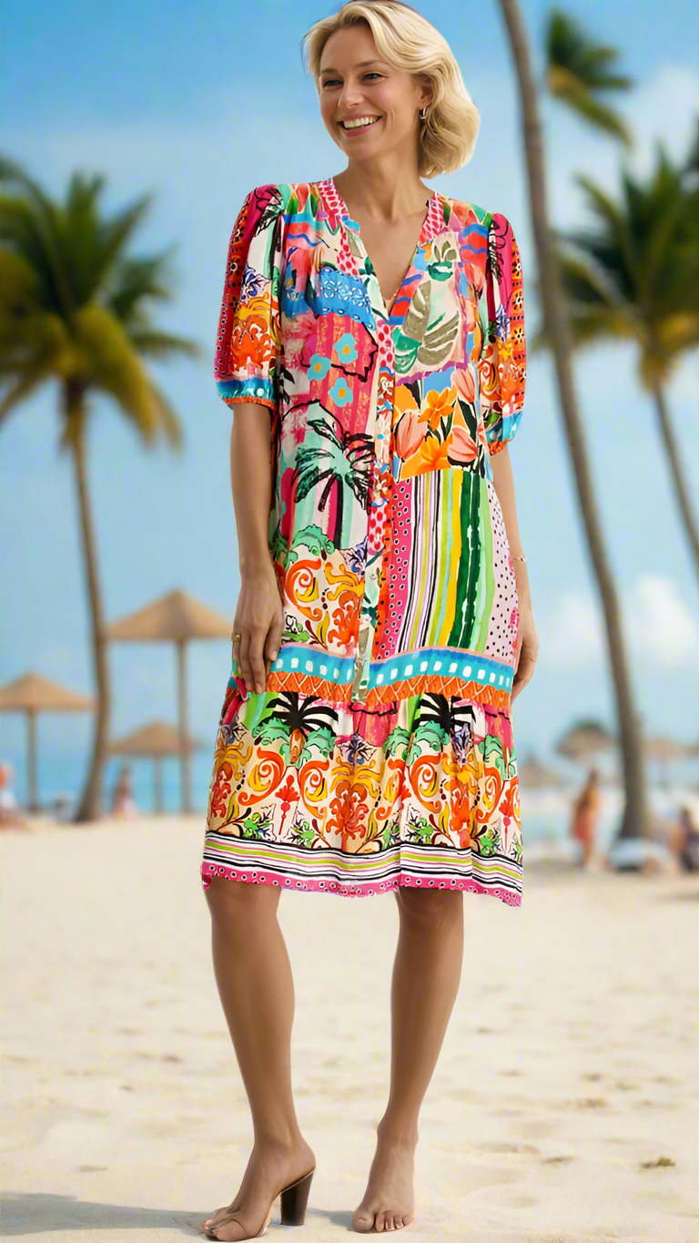 Moda Palm Print Dress  La Moda Clothing