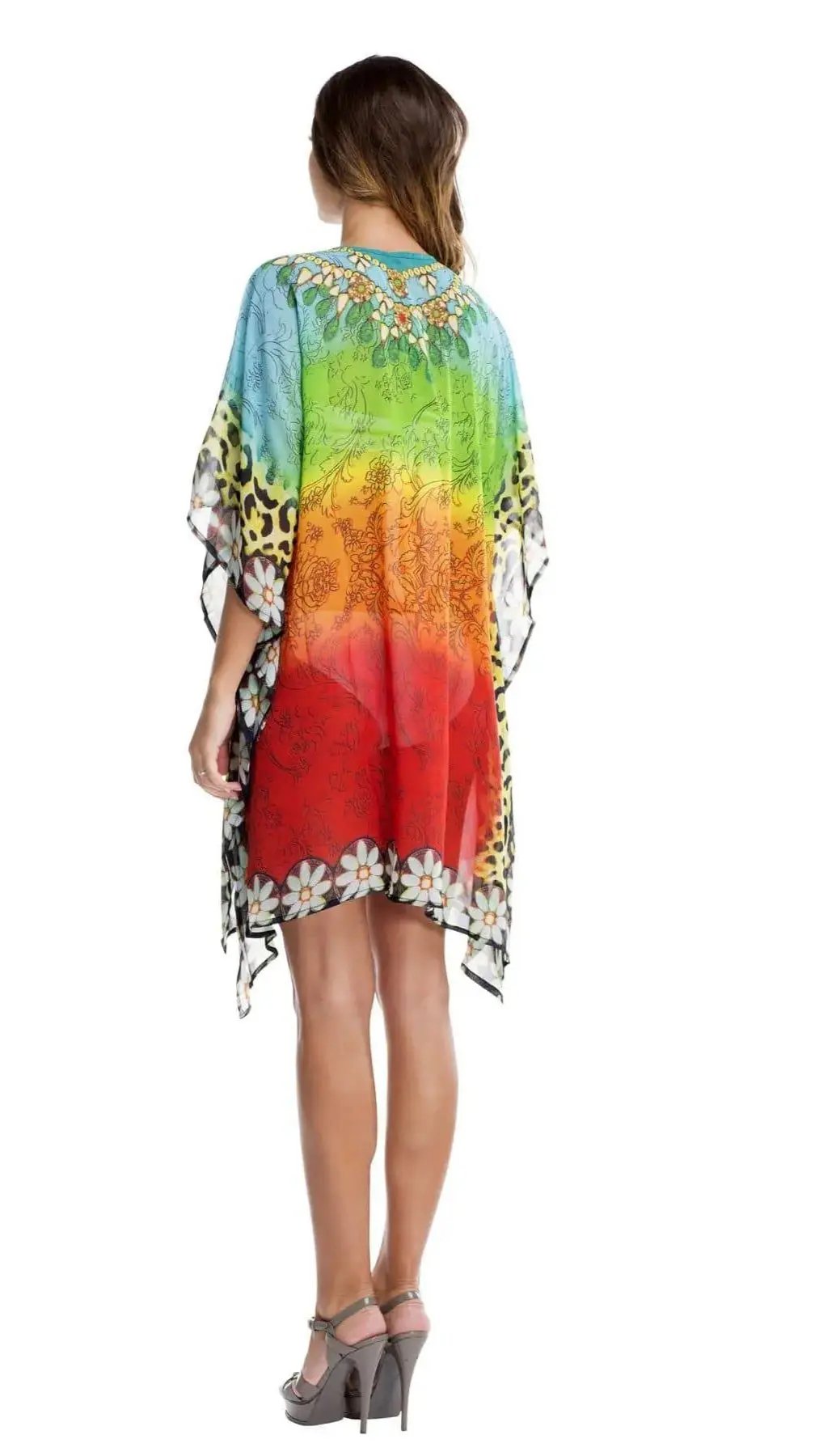 Multi Color Sheer Kaftan / Cover Up - La Moda Clothings