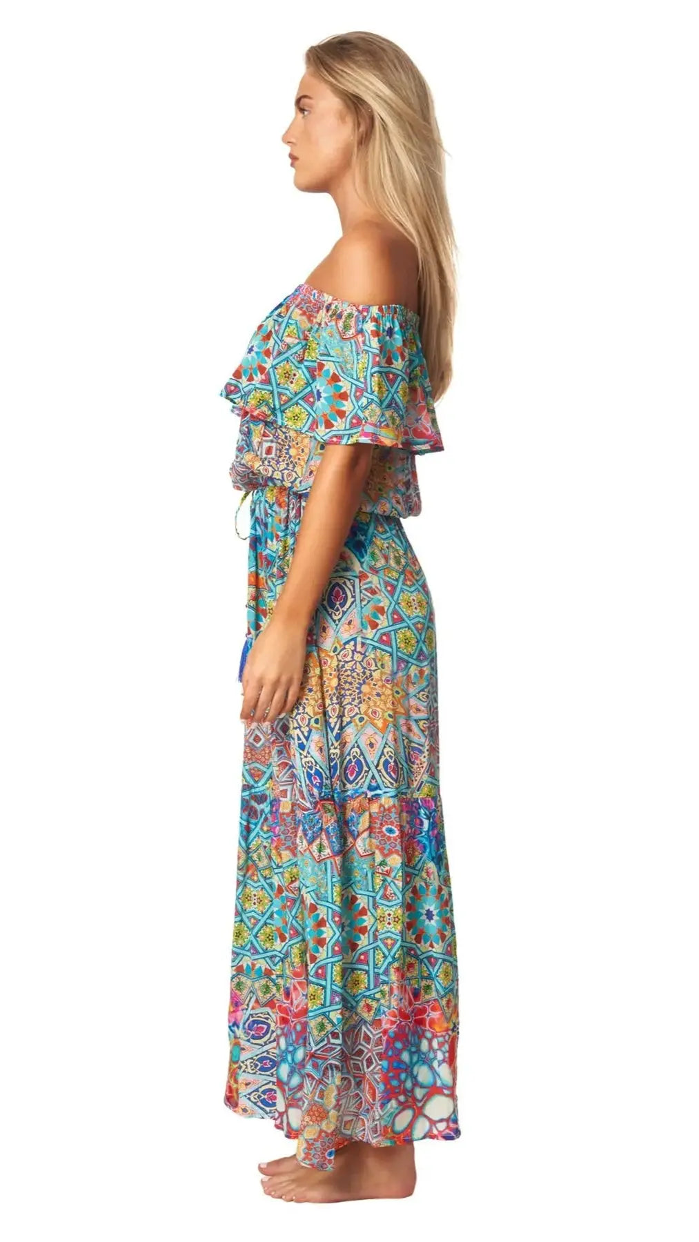 River Bed Long Off the Shoulder Dress - La Moda Clothing