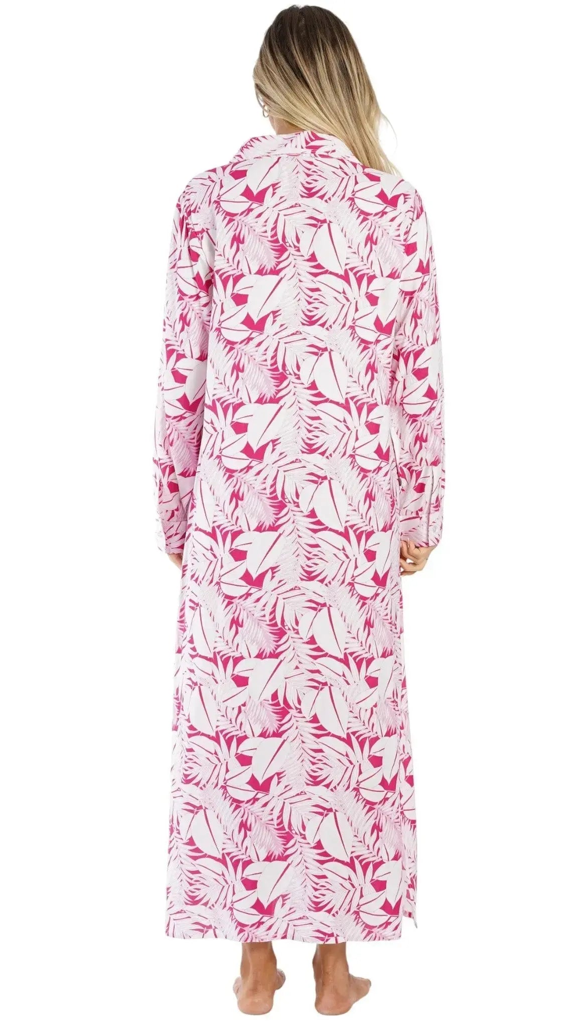 Pink Tropical Maxi Shirt Dress – Luxury Resort Wear Vacation Dress Club Moda shirt