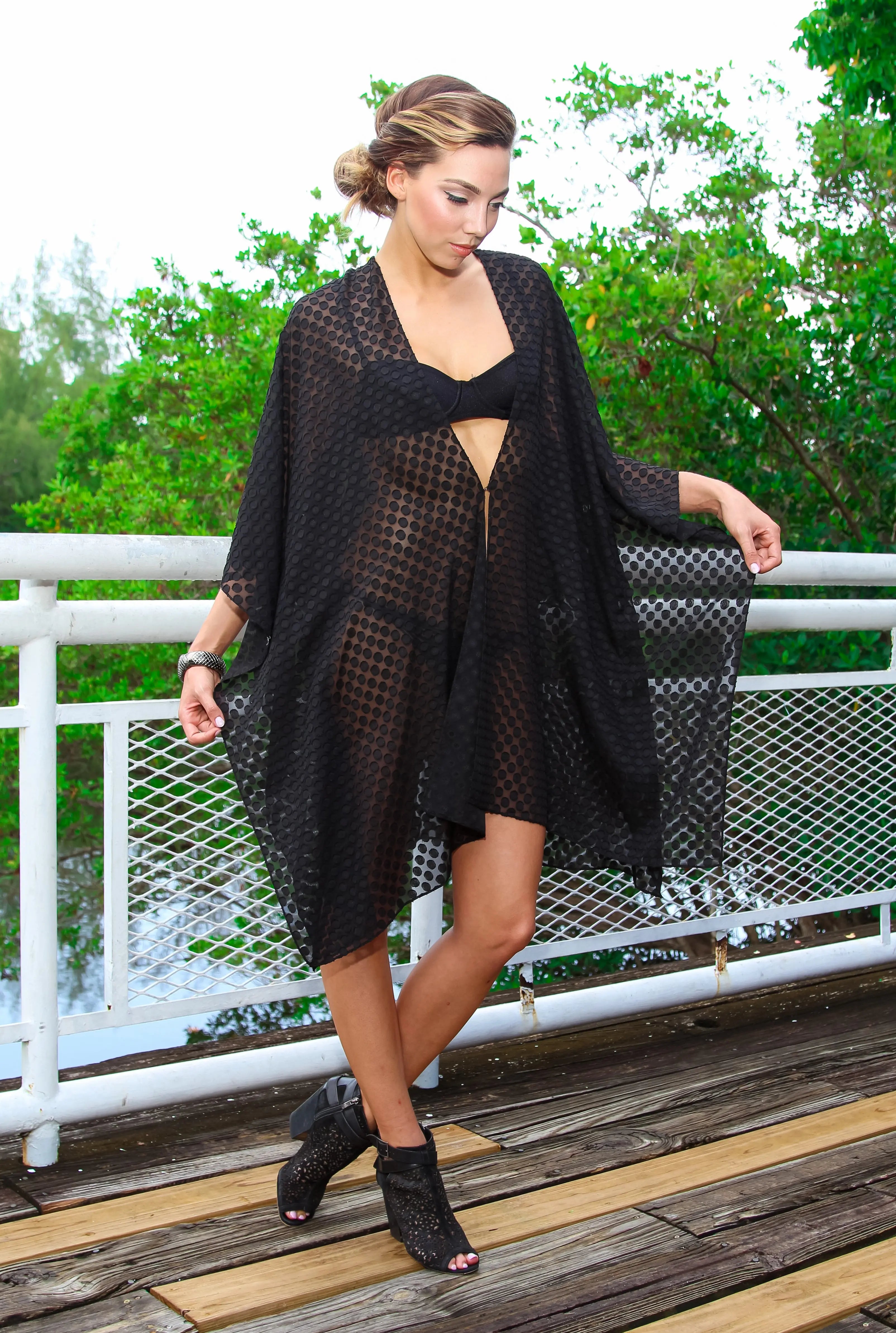 Sheer Kimono Coverup by Club Moda – women’s lightweight beach kimono cover up, poolside resort wear, cruise cover up, swimwear layering for tropical vacations.