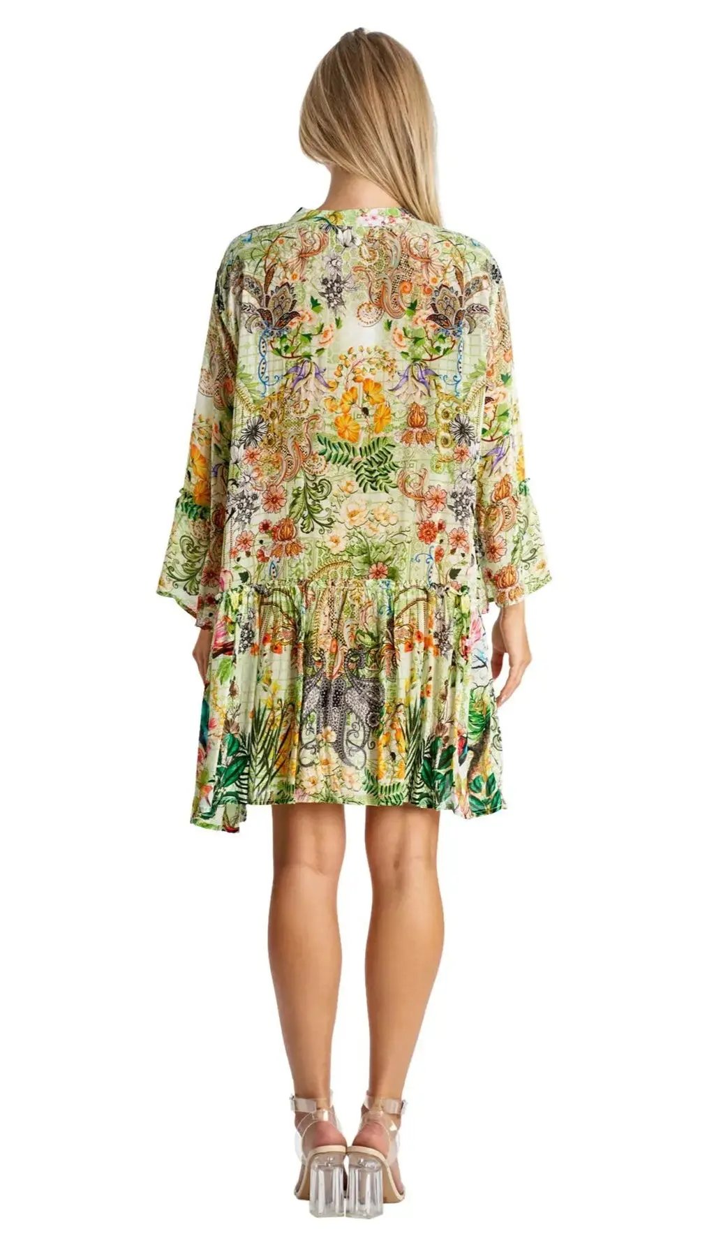 Beach ready mini resort dress women, tropical print summer mini dress, vacation mini dress asymmetrical hem, cutout ruching mini dress, resort wear mini dress Club Moda