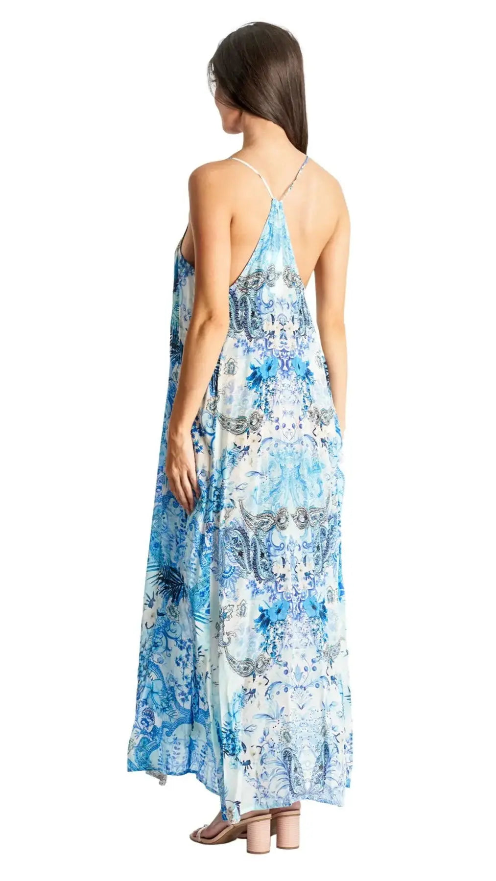 Spaghetti Strap Maxi Resort Dress with Front Pockets Lamodaclothing T Back Maxi