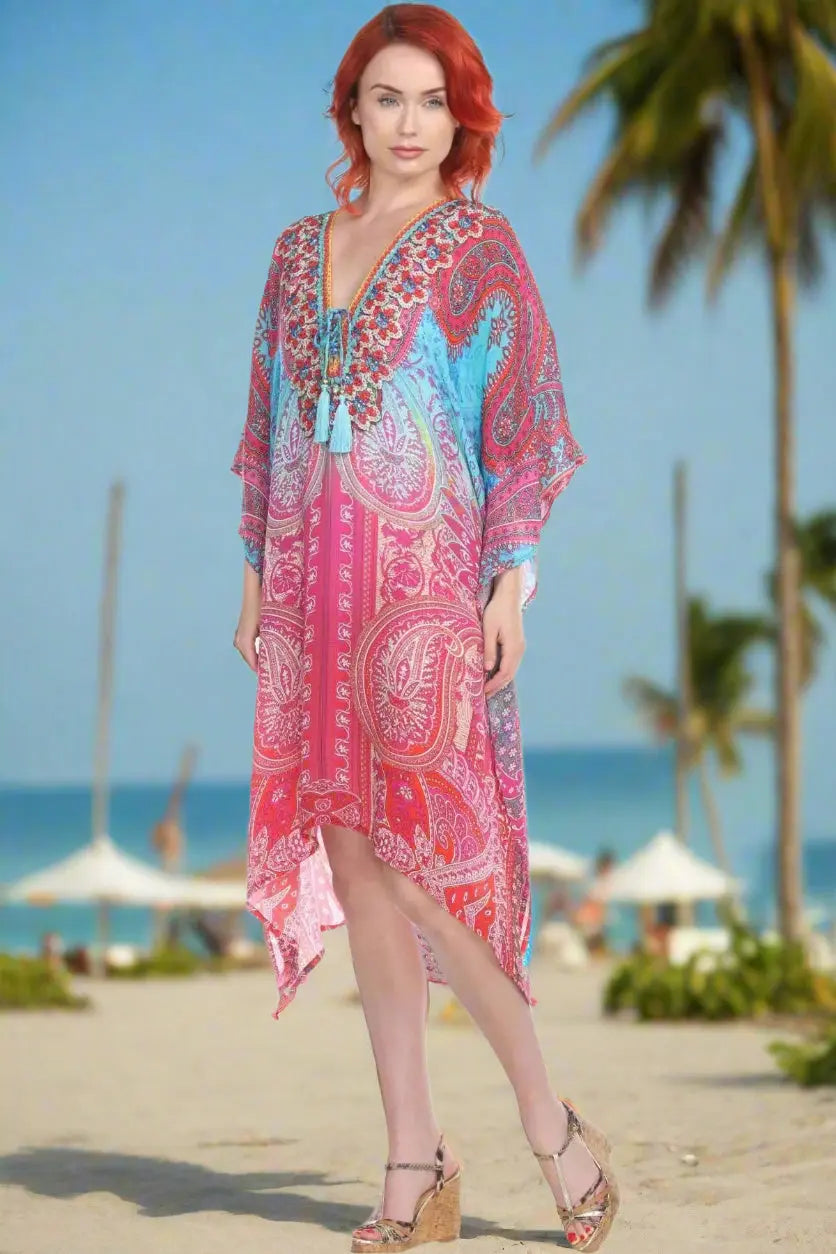 Multi Color Viscose Silk Designer Kaftan Dress - La Moda Clothings