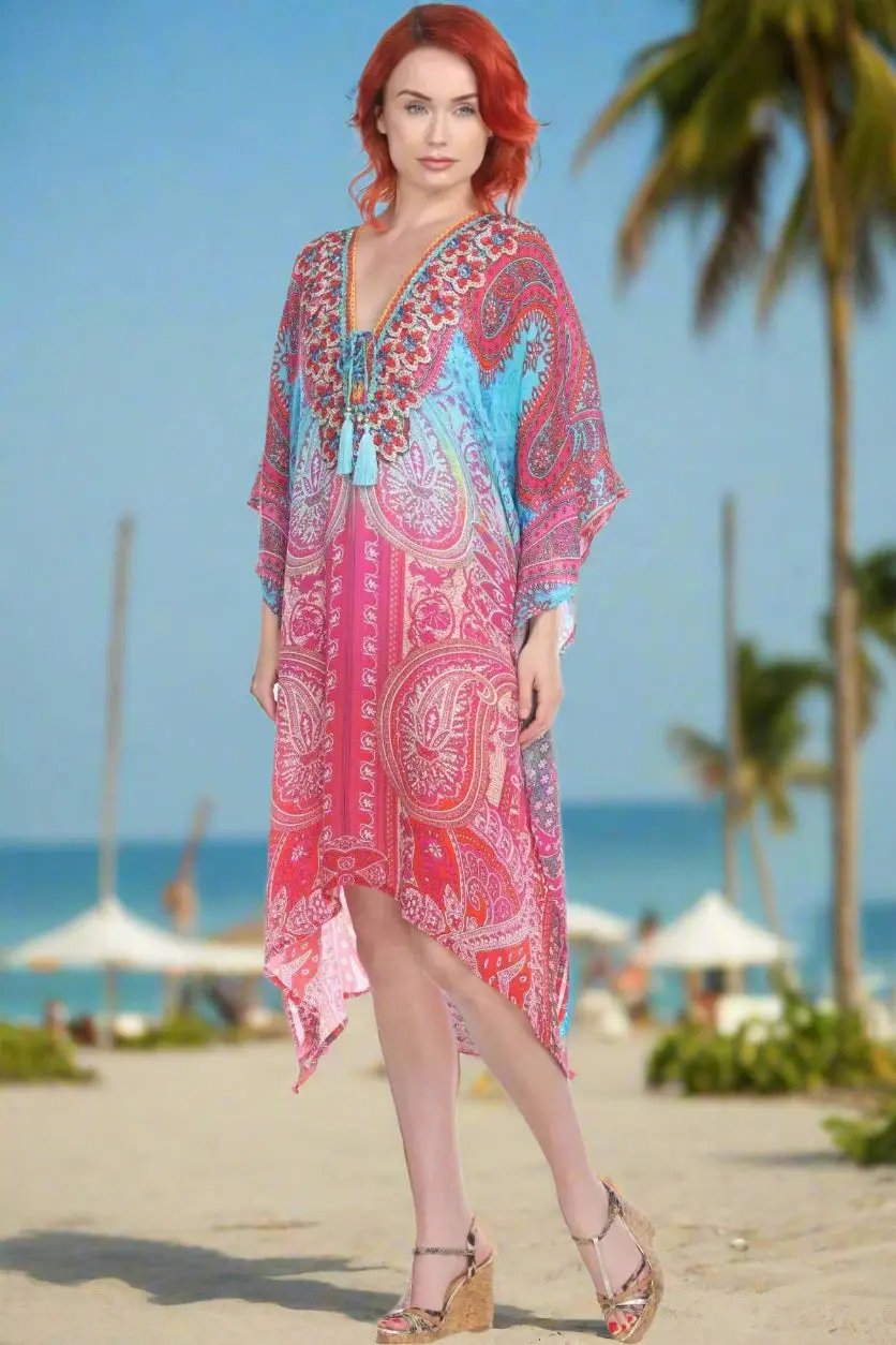 Multi Color Viscose Silk Designer Kaftan Dress - La Moda Clothings