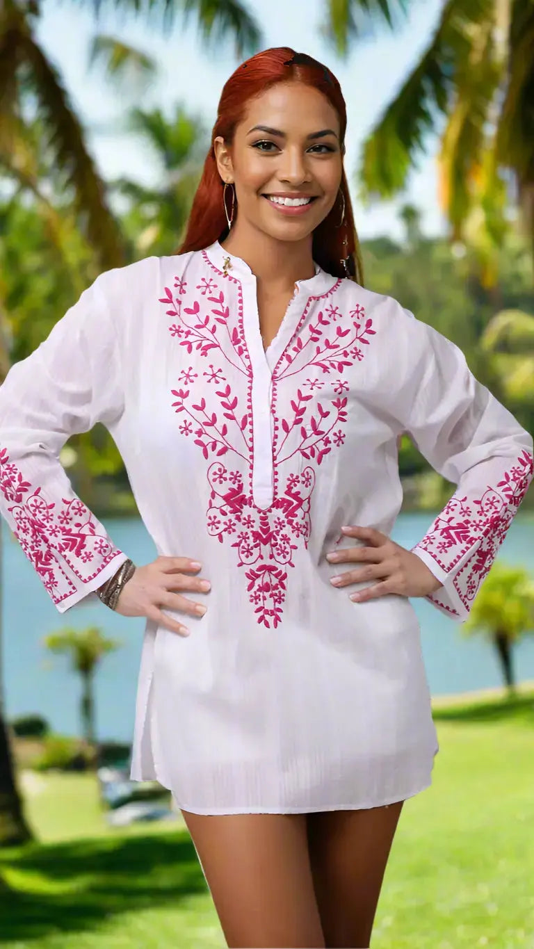 White Embroidered Tunic - Premium Resort Wear | Luxury Tunics for Vacation & Cruise | Club Moda