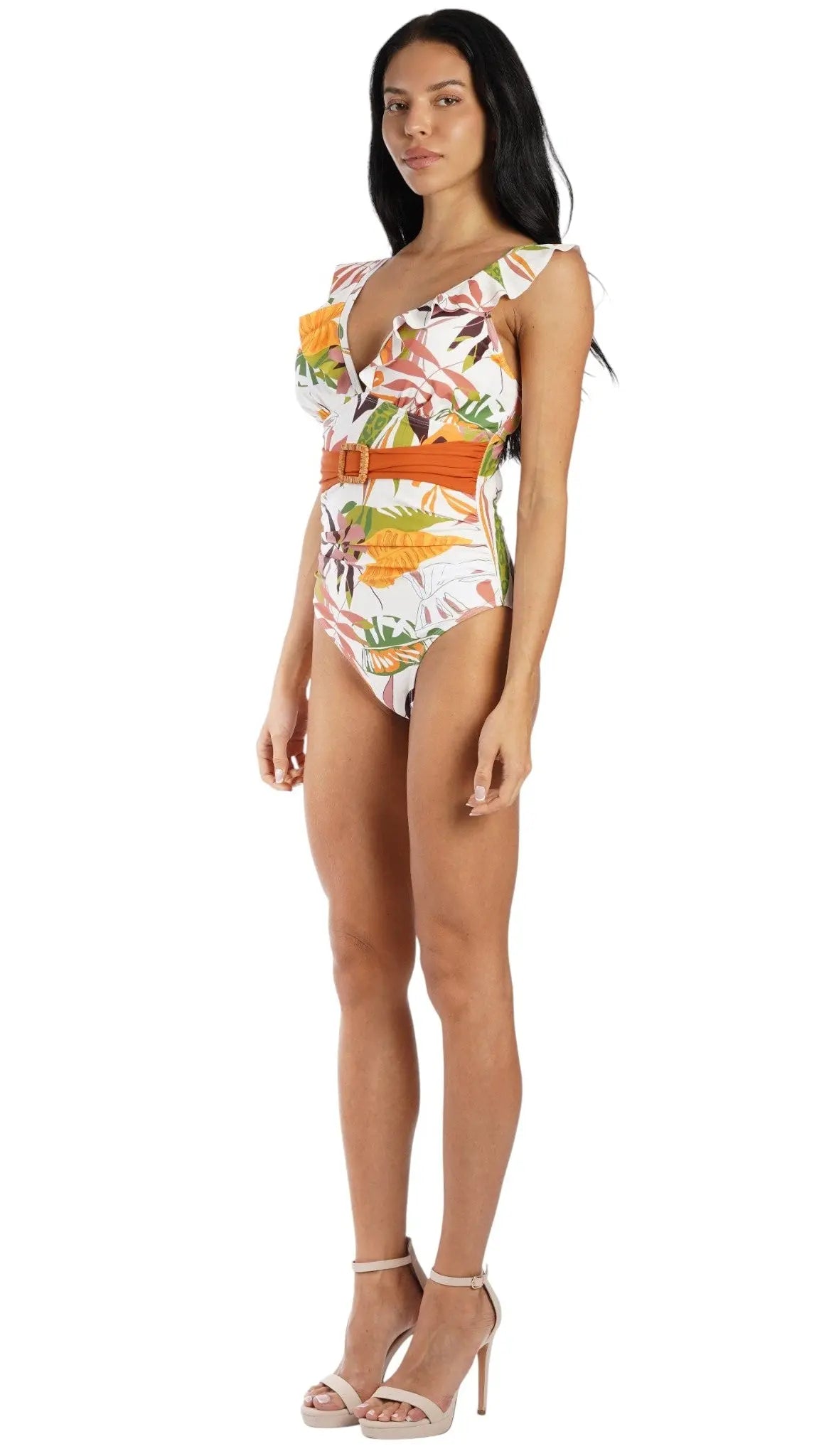 Tropical Print One-Piece Swimsuit – Elegant Resort Swimwear for Beach & Vacation Travel - Designer One Piece Swimsuit | Elegant Kaftan Cover Up Dress | Club Moda USA