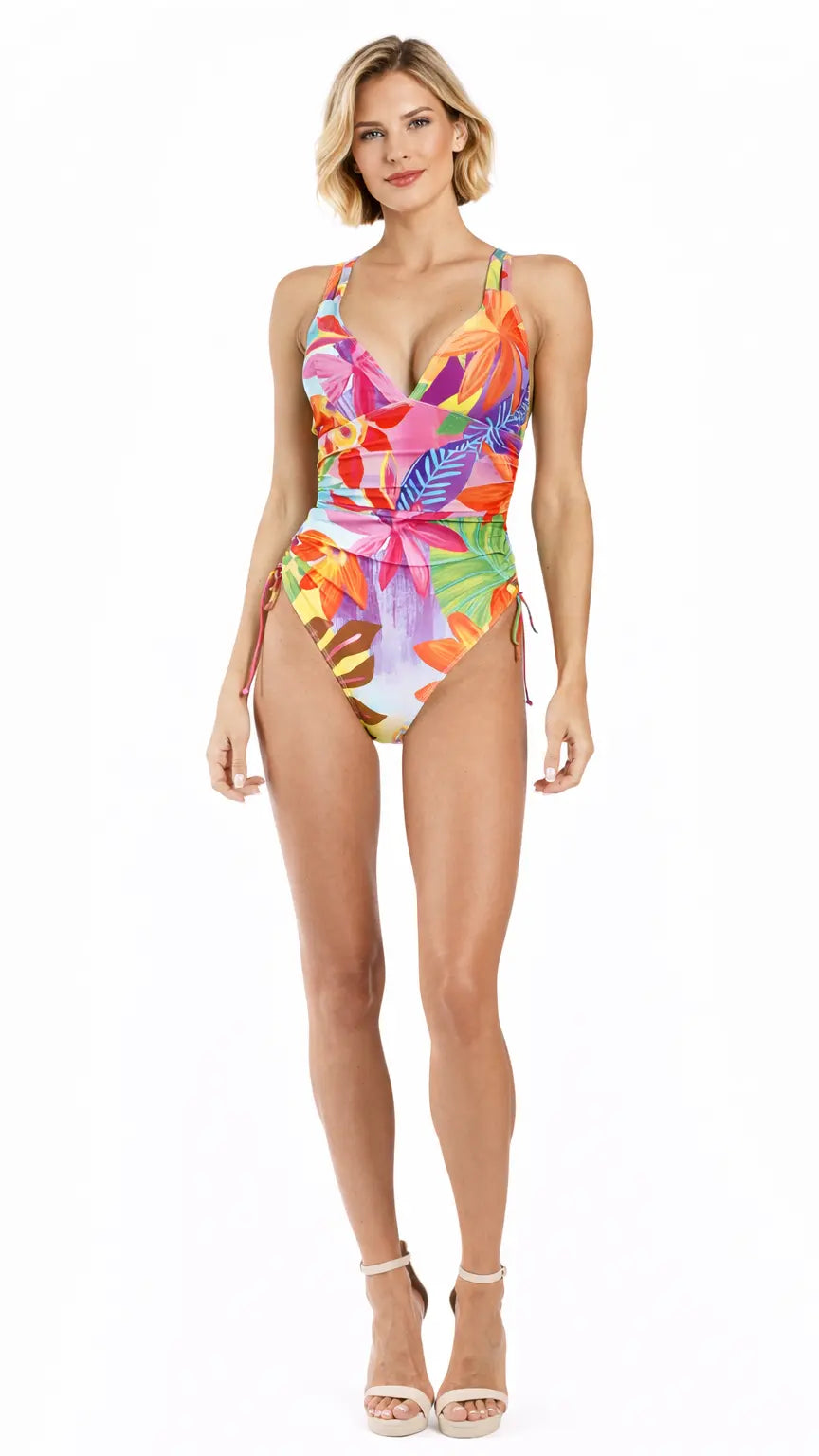 Floral Tropical One-Piece Swimsuit – Luxury Resort Swimwear | Club Moda - Designer One Piece Swimsuit | Elegant Kaftan Cover Up Dress | Club Moda USA