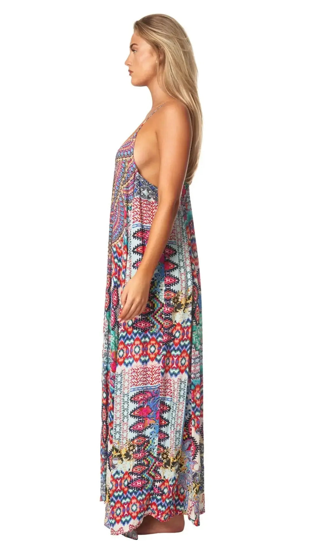 Tribal Ikat Elegant Maxi Pocket Dress in Viscose Silk - La Moda Clothing