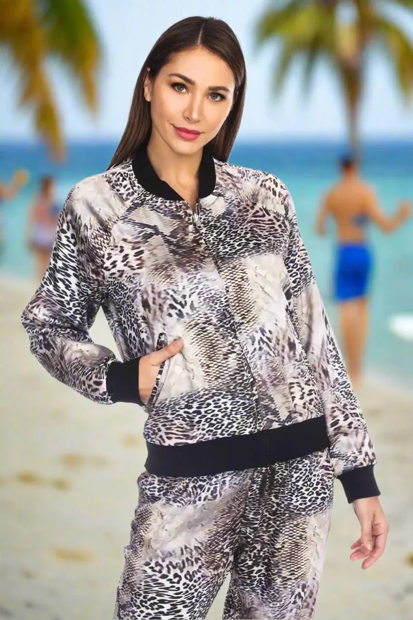 Animal Print Resort Loungewear Short Set - Designer Co-ord Set | Elegant Kaftan Cover Up Dress | Club Moda USA