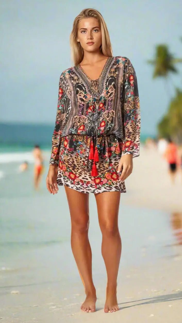 Animal Print Summer Dress for Women - Designer Mini Dress | Elegant Kaftan Cover Up Dress | Club Moda USA