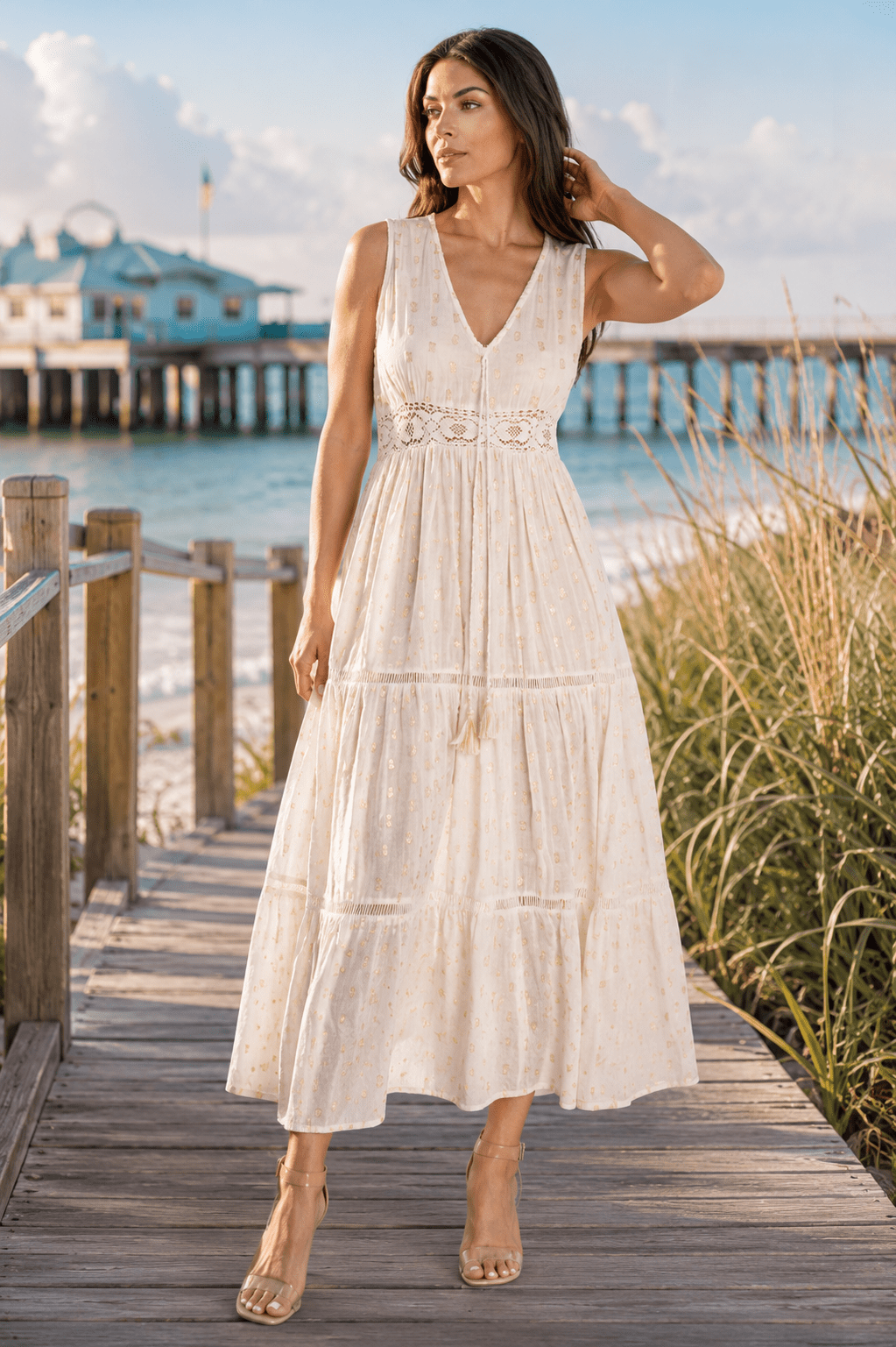 Azalea Tiered Maxi Resort Dress for Island Women - Designer Beach Dress | Elegant Kaftan Cover Up Dress | Club Moda USA