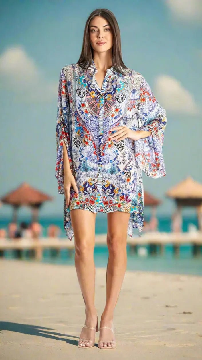 Easy Beach Shirtdress Cover-Up - Designer Shirt Dress | Elegant Kaftan Cover Up Dress | Club Moda USA