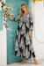Black & White Damask Medallion Long-Sleeve Boho Maxi Dress — Resort Evening Dress