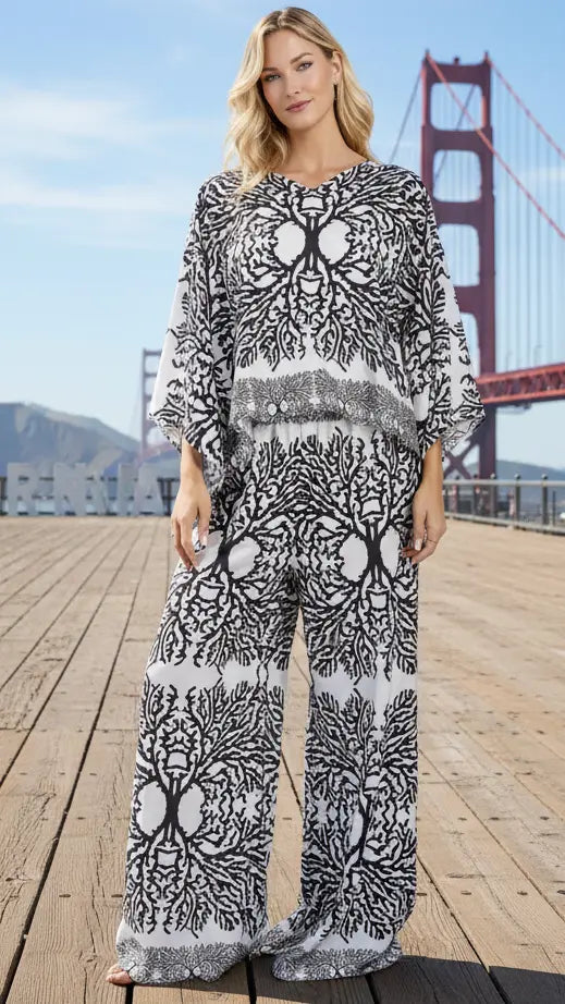 Black & White Resort Wear Set – Luxury Vacation Outfit - Premium Resort Wear | Luxury Co-ord Set for Vacation & Cruise | Club Moda