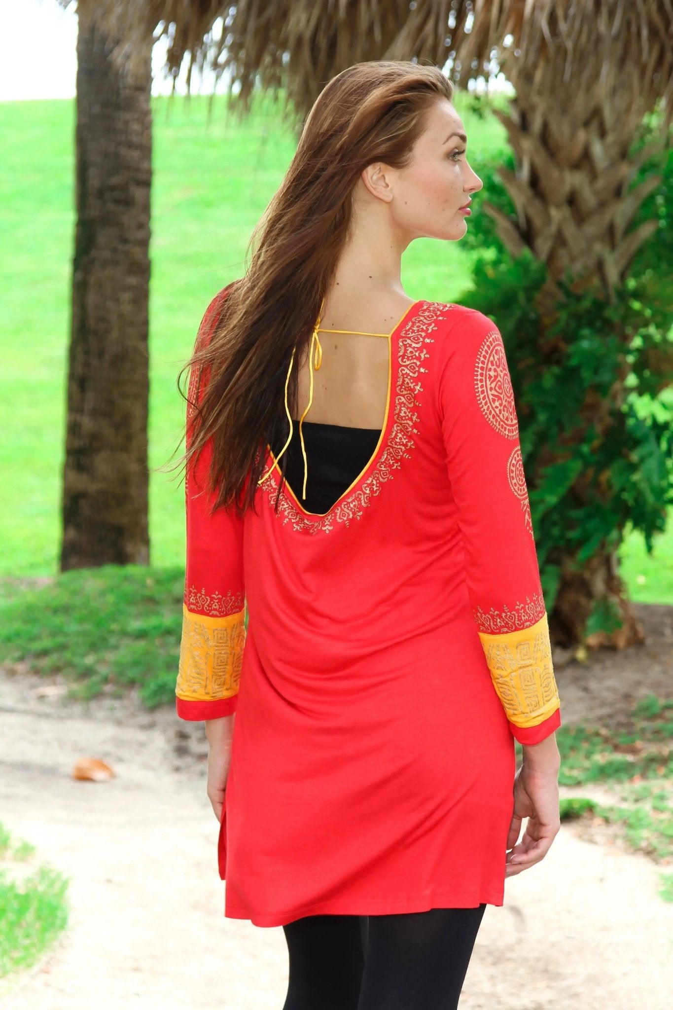 Block Printed Knitted Tunic – Artisan Resort Wear Dress - Designer Tunic | Elegant Kaftan Cover Up Dress | Club Moda USA