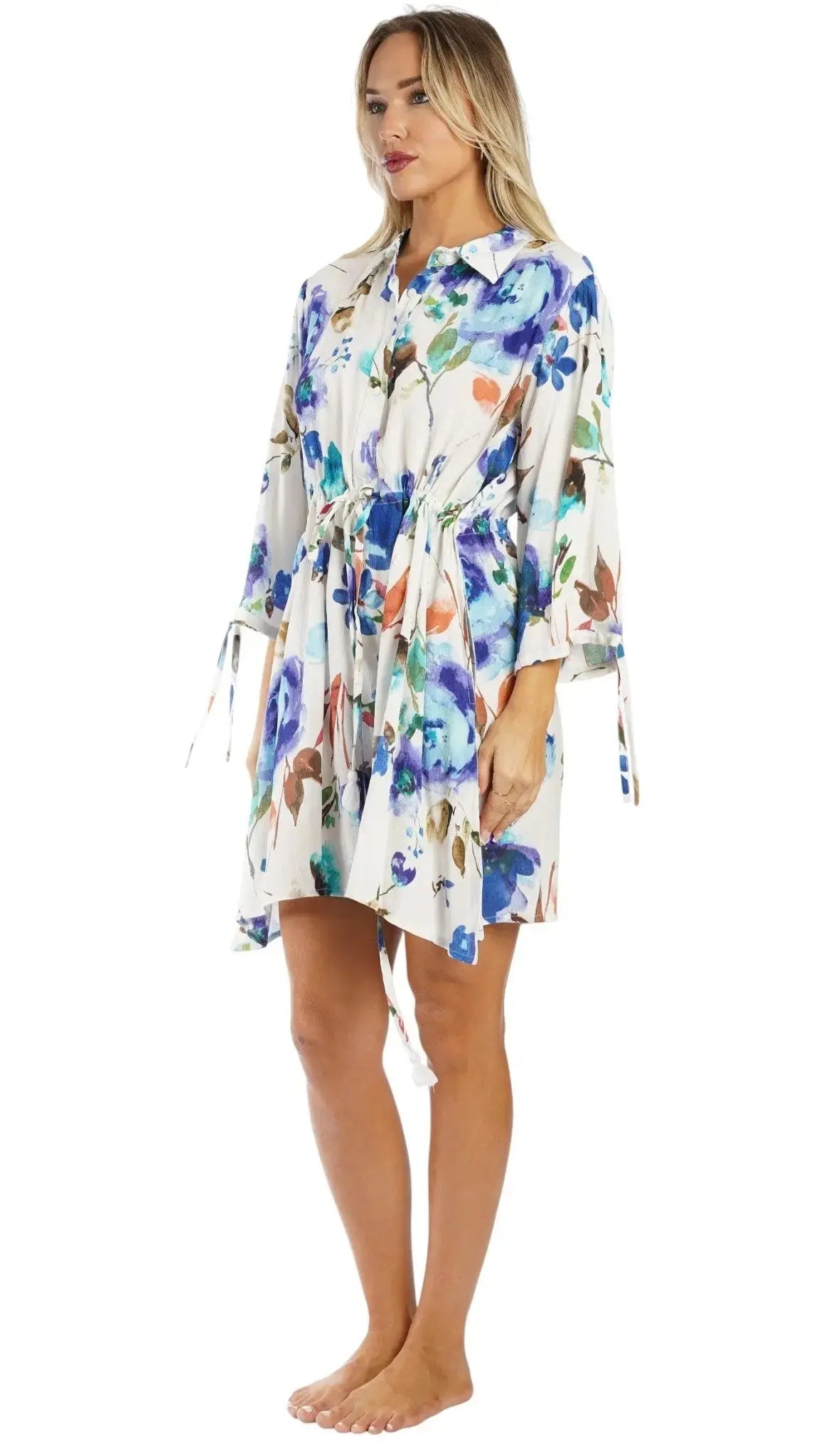Blue Floral Mini Shirt Dress – Luxury Resort Wear Vacation Dress | Club Moda Club Moda Mini Dress
