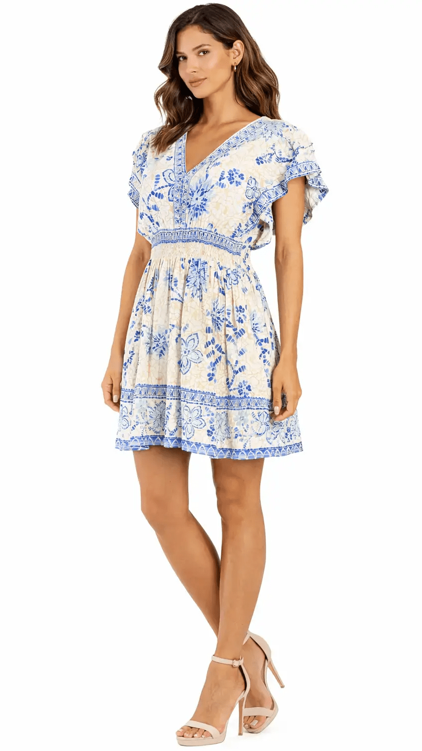 Blue Floral Resort Wear Mini Dress | Luxury Vacation Dress Club Moda Mini Dress