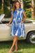 Blue & Ivory Damask A-Line Shirt Dress