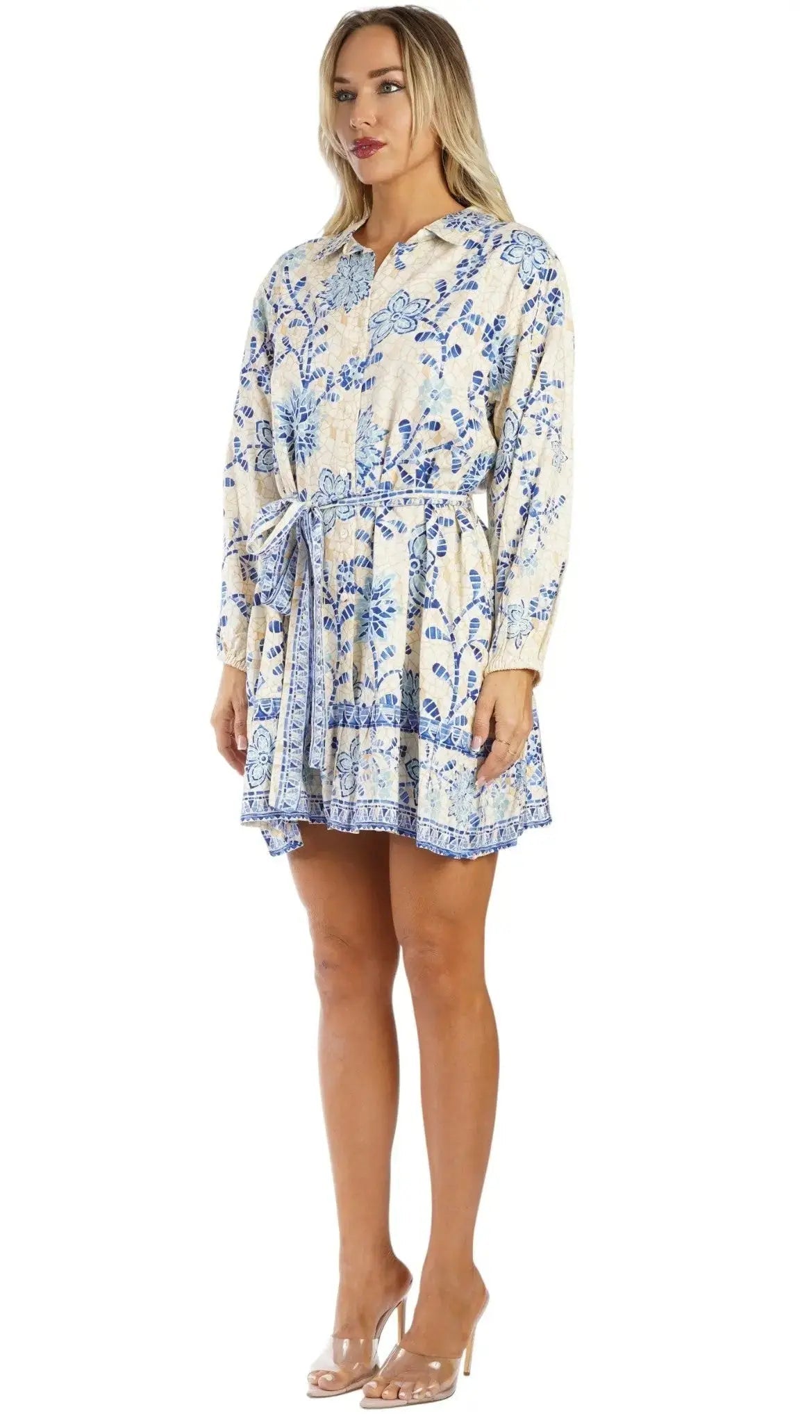 Blue Print Resort Wear Mini Dress | Luxury Vacation Mini Dress Club Moda Mini Dress