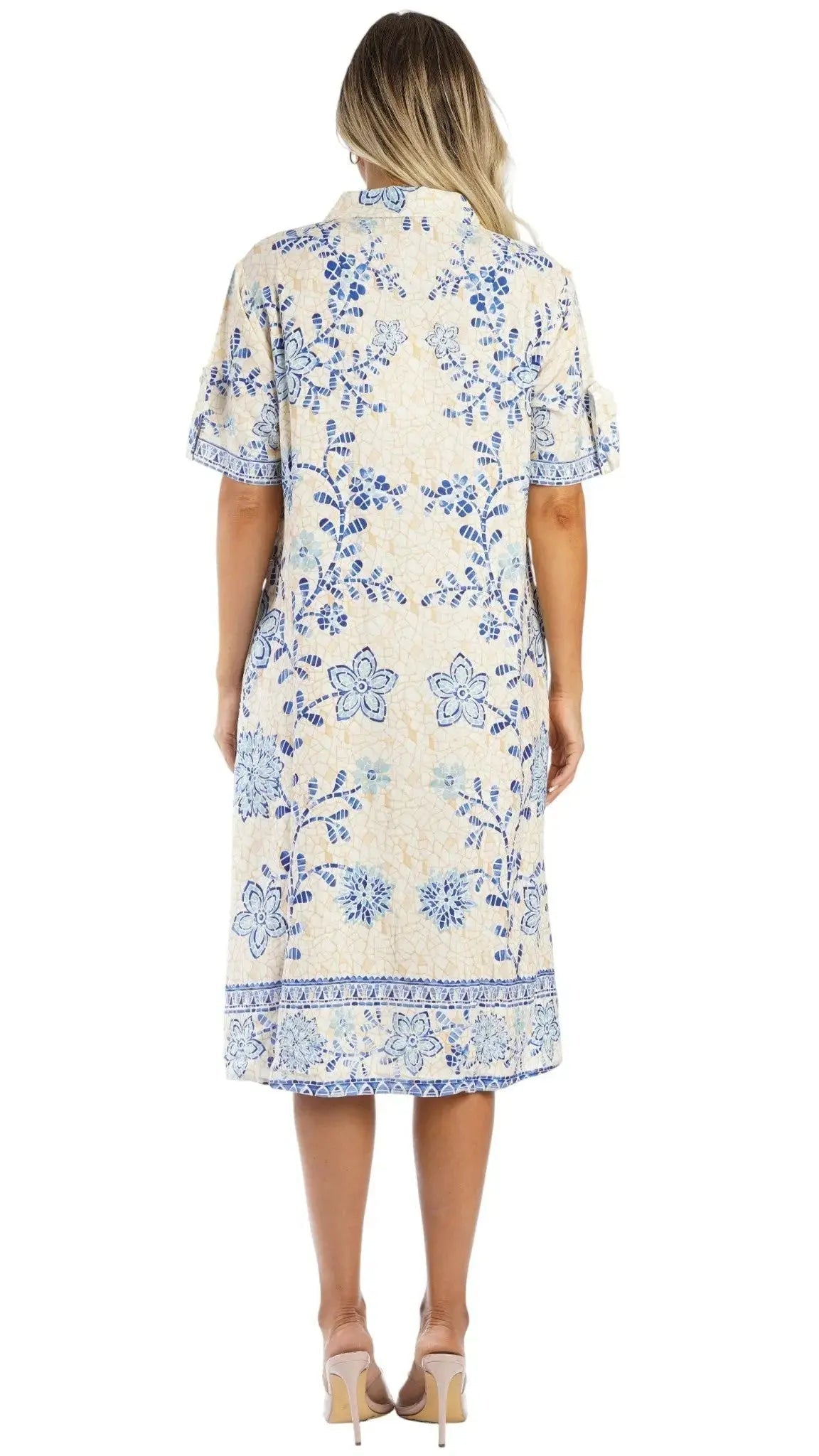 Blue Print Shirt Dress – Luxury Resort Wear Vacation Dress with Pockets Club Moda shirt