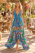 Blue Tropical Garden Print Halter Maxi Dress