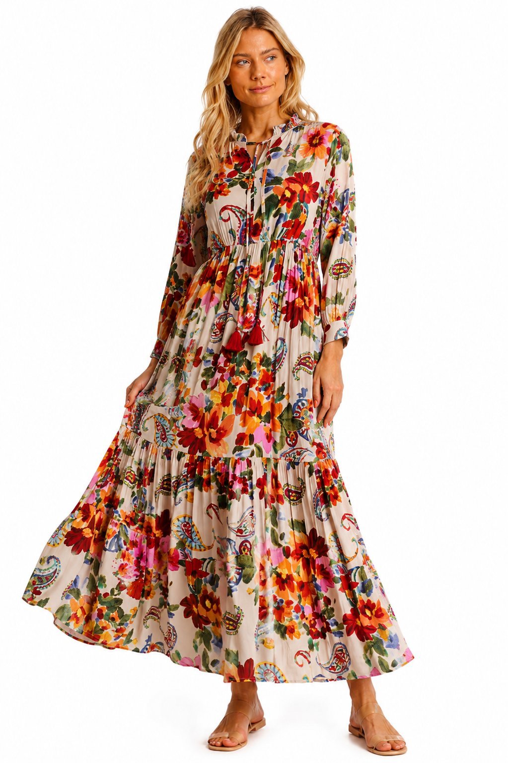 Bohemian floral-print maxi dress, shown from another angle