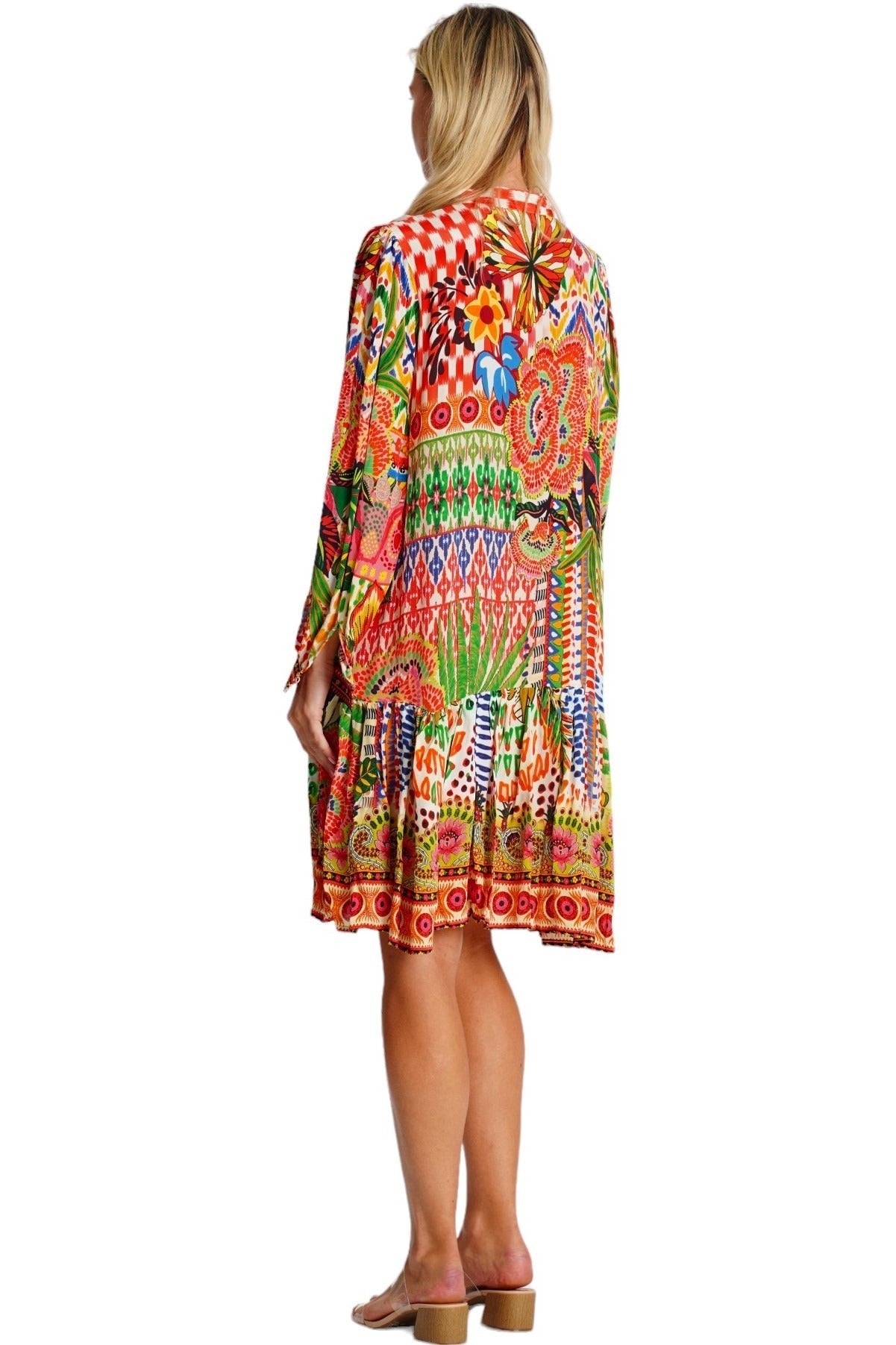 Boho Printed Mini Dress – Tropical Flowy Resort Dress for Women - Designer Mini Dress | Elegant Kaftan Cover Up Dress | Club Moda USA