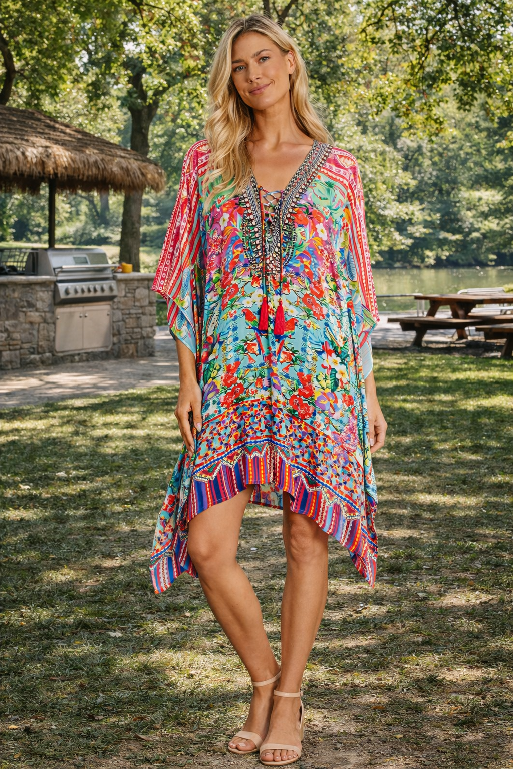 Bold Tropical Print Kaftan Dress – Luxury Beach Resort Wear for Women - Premium Resort Wear | Luxury Caftan for Vacation & Cruise | Club Moda