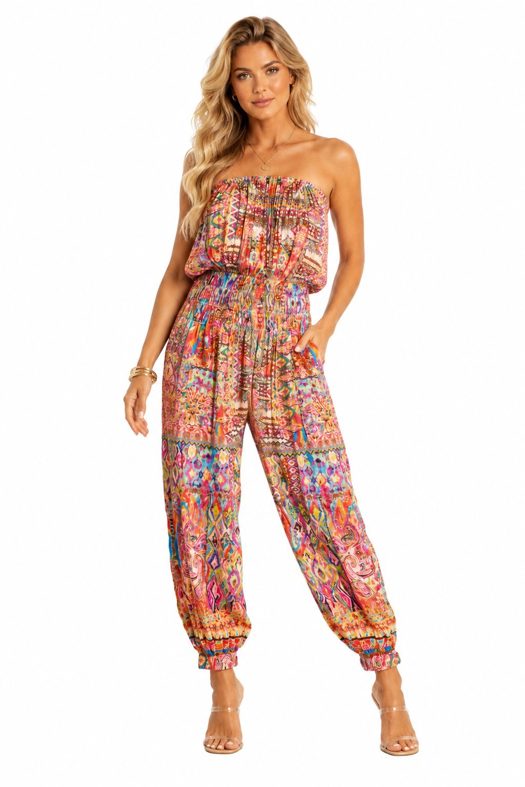 Tropical-print resort jumpsuit with a full-length leg, additional view