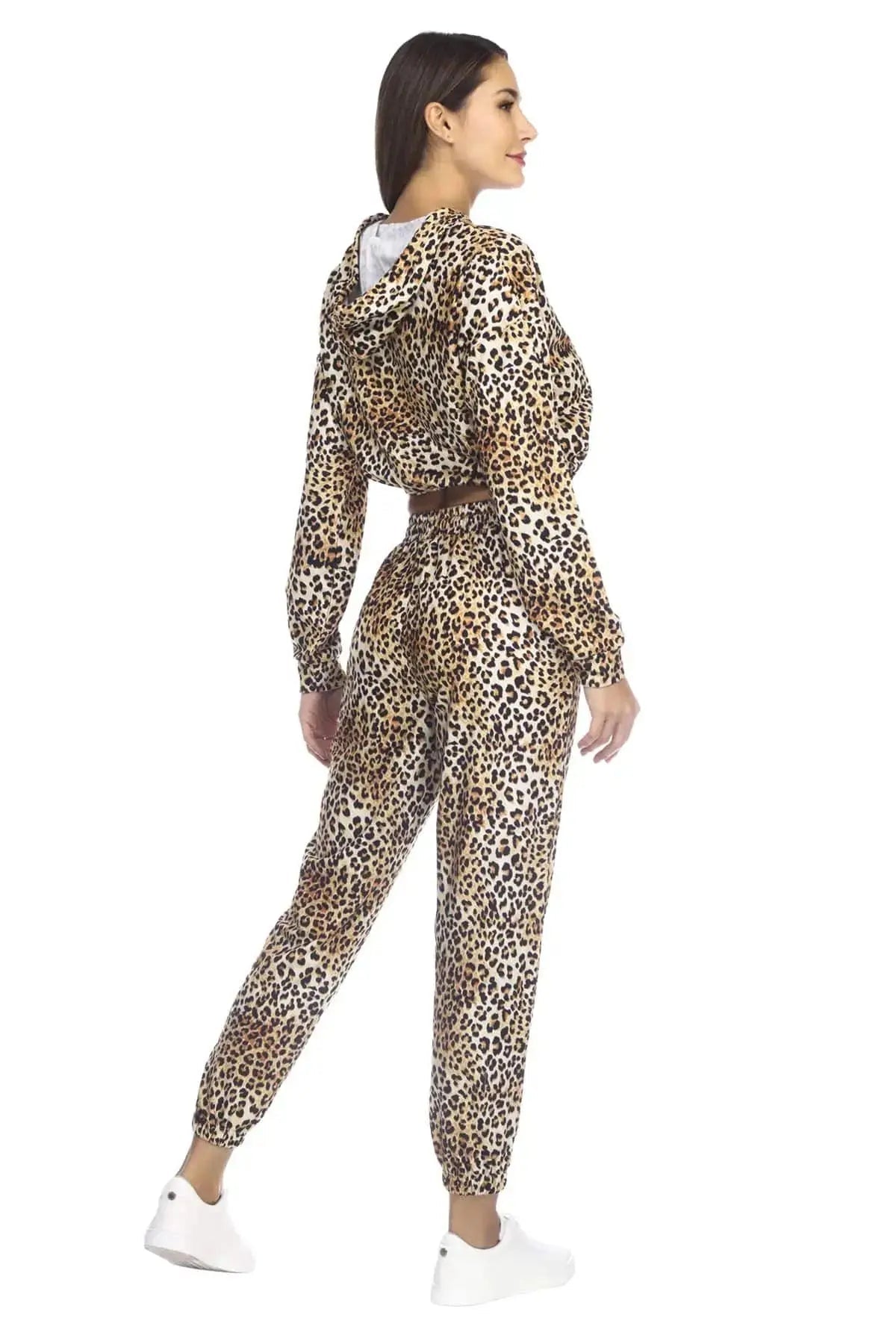 Women's Bryce Cropped Hoodie in Leopard Print by Club Moda La Moda Clothings