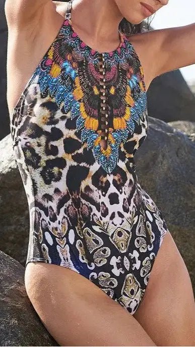 Cheetah Print One Piece Swimsuit - Designer One-Piece Swimsuit | Elegant Kaftan Cover Up Dress | Club Moda USA