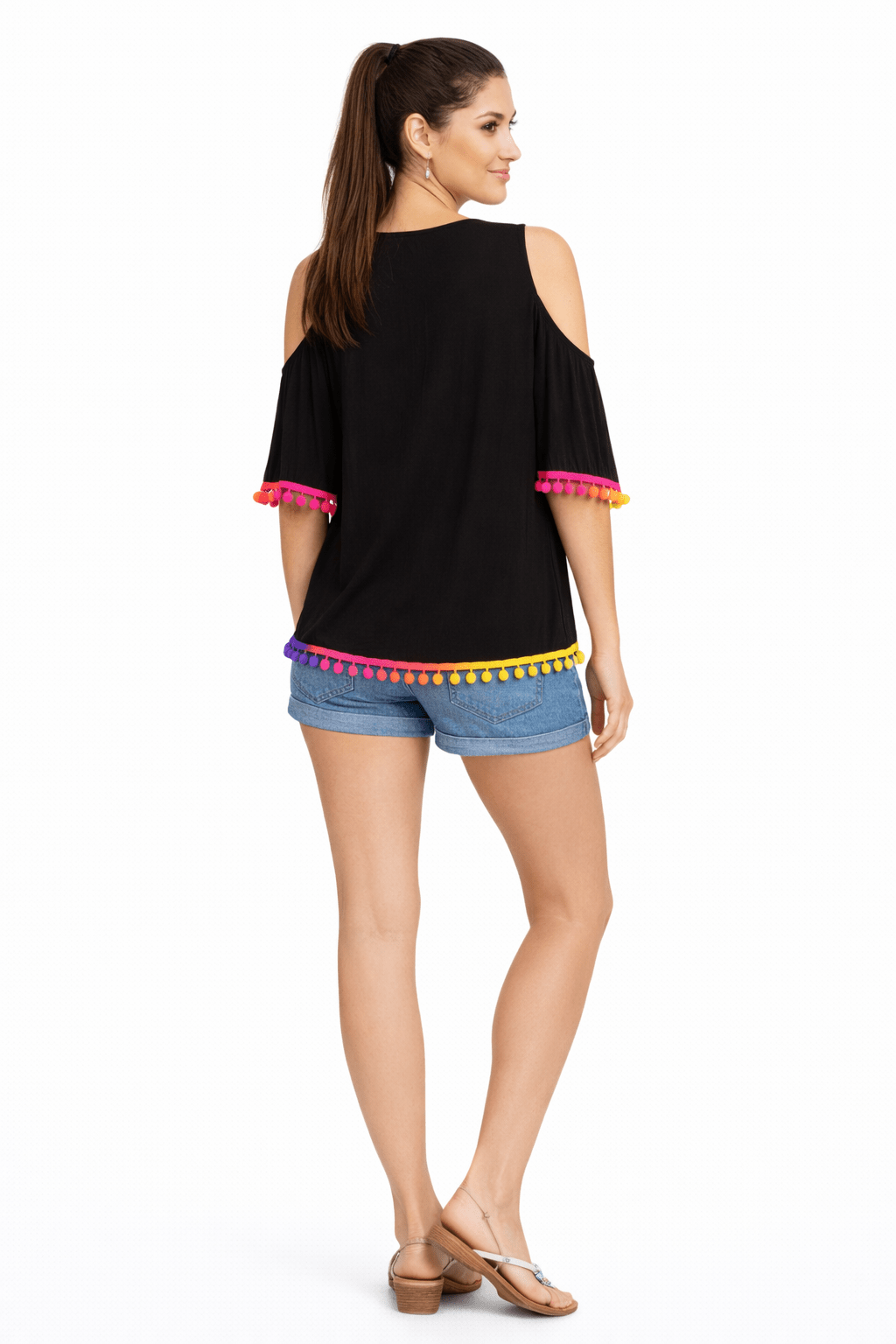 Club Moda Beach Tops with playful pompoms Club Moda Resort Wear - side view