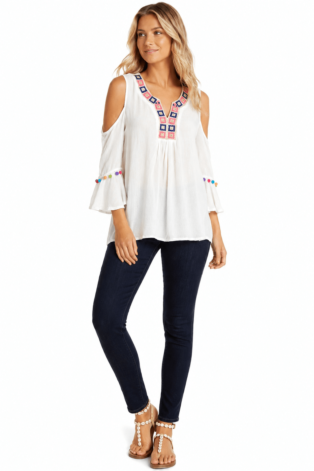 Cold-shoulder beach top with cut-out shoulders, further product view